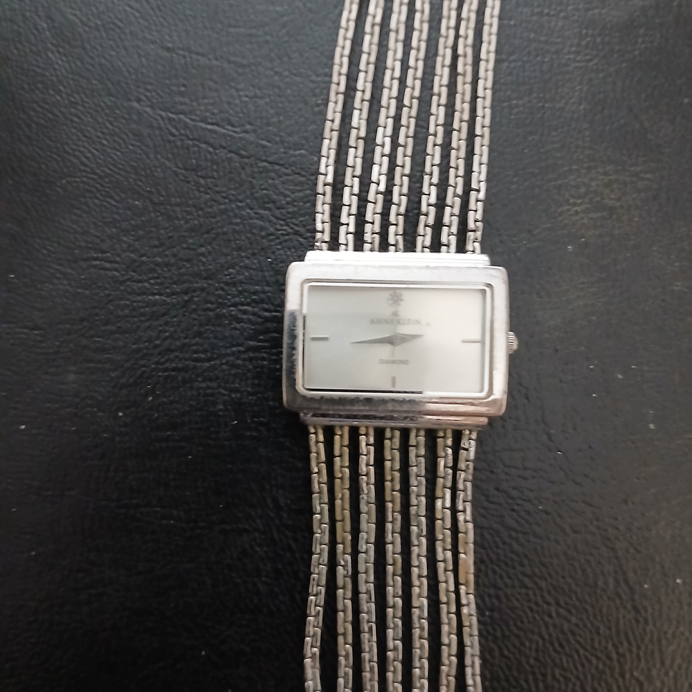 Silver Rectangular Watch With Black Straps - image 4